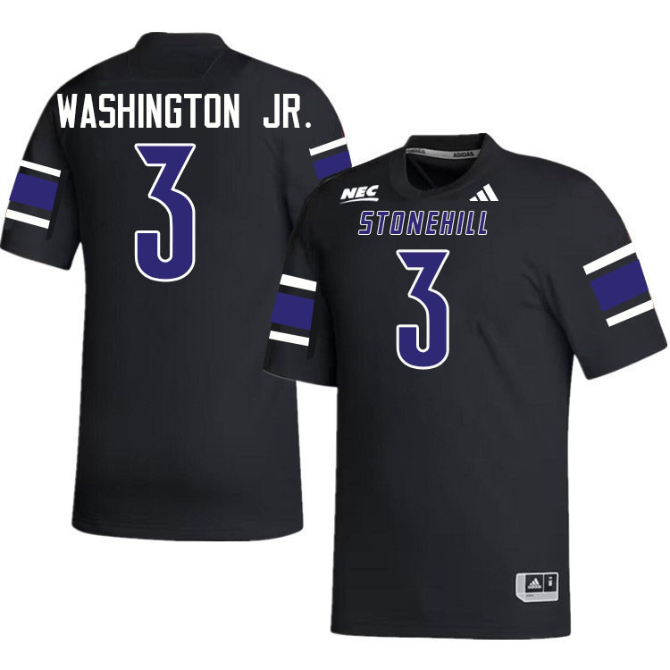 Stonehill Skyhawks #3 Torance Washington Jr. College Football Jerseys,Uniforms Stitched-Black